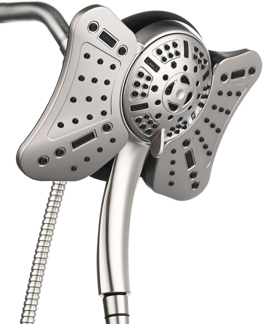 GRICH 2.5GPM Shower Heads with Handheld Spray Combo: 2 in 1 Rain Shower Head with Handheld Spray,Detachable High Pressure Shower Heads, 9 Spray Modes Adjustable Showerhead with 60 Inch Hose, Nickel