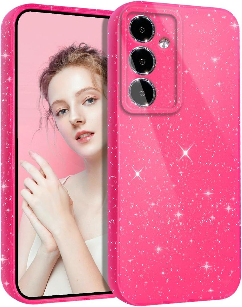 Glitter Case for Samsung Galaxy A17 5G Hot Pink, Cute Sparkle Bling for Girls Girly Women Soft TPU Camera Protection Slim Protective Phone Case for Galaxy A17 5G, Hot Pink