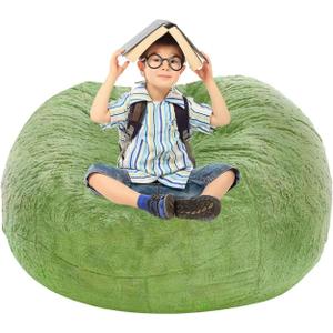 BCU Bean Bag Cover Comfy Beanbag Chair for Adults Without Filler Faux Fur Lazy Sofa Cover for Living Room Chairs, Apple Green, 3.5FT