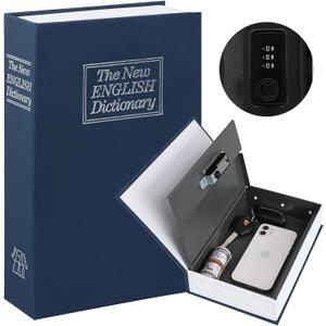KYODOLED Diversion Book Safe with Combination Lock, Safe Secret Hidden Metal Lock Box,Money Hiding Box,Collection Box,9.5" x 6.2" x 2 .2" Navy Large