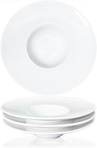 jinsongdafa Ceramics Rimmed Soup Bowls 5.1 oz, White 8.5 inch Exquisite small soup plate Set of 3, Pasta plates With Rim is the best choice for hotels, kitchens, fine restaurants and gourmets