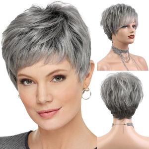 HAIRCUBE Easy Care Wigs Pixie Cut Human Hair Wigs for Women Pretty Short Gray Wigs for Women Natural Realistic