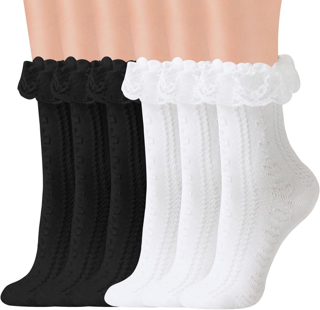Women Lace Socks Ruffle Frilly Socks Lolita Socks,Women Ankle Socks Lace Ruffle Frilly Dress Socks for Girl