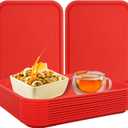 Fast Food Tray,12 Pack Plastic Serving Tray, Restaurant & Cafeteria Tray for Kitchen, Coffee Table, Party, Durable Non-Slip Black Food Trays, Reusable & Stackable,13.8x10.5 Inch (Red)