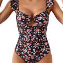 Eomenie Women's One Piece Swimsuit Tummy Control Bathing Suit Ruffle Cutout Slimming Swimwear (Large, Colorful Flower)