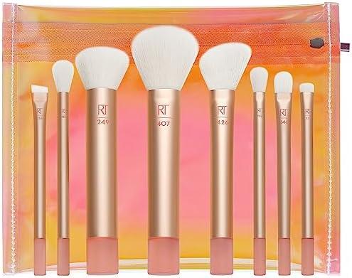 Real Techniques 8 Piece The Wanderer Makeup Brush Set, For Liquid, Cream, & Powder Eyeshadow, Foundation, Concealer, Blush, & Contour, Travel Midi-Size Brushes, Cruelty-Free, Synthetic Bristles