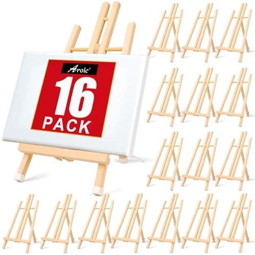 AROIC 15In Wood Easels, Easel Stand for Painting Canvases, Tripod Art Easel, Painting Party Easel, Kids Student Tabletop Easels for Painting, Portable Canvas Photo Picture Sign Holder (16PCS）