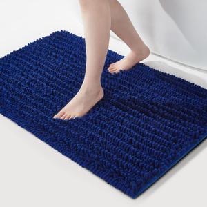FLOLEOPA Soft Plush Microfiber Bathroom Rugs, Absorbent Bath Rugs Non Skid Machine Wash Dry Bath Mats for Tub,Shower and Bath Room Floor Mats (20x32inches, Classic Blue)
