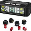 Tire Pressure Monitoring System, Wireless TPMS with Solar and USB Charger, 4 Sensors and 6 Alarm Modes, Real-time Tire Pressure Monitor for Car SUV Pickup with Extra 4 Tire Valve Stem Caps (0-87 PSI)