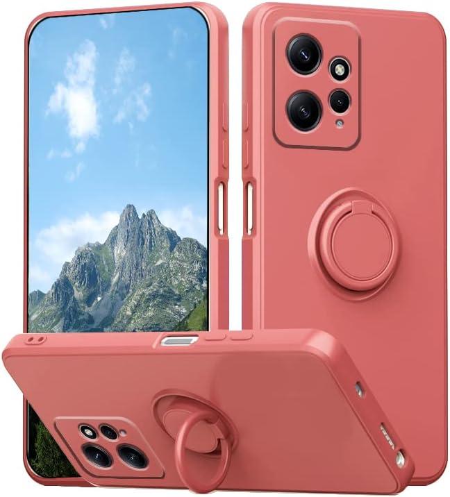 Compatible with Redmi Note 12 4G Case with Ring Kickstand Green, for Redmi Note 12 4G Phone Case Silicone Liquid with Soft Microfiber Lining Slim Shockproof Protective Cover (Camellia)