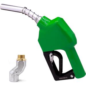 3/4"Inch NPT Auto Shut Off Green Fuel Nozzle Kit with 360 Hose Swivel Fuel Transfer Pump Nozzle Fitting Connecter 13/16"Spout 16 GPM Flow Rate Mess-Free Refueling for Gasoline Diesel Kerosene