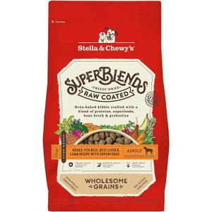 Stella & Chewy's SuperBlends Raw Coated Wholesome Grains Grass-Fed Beef, Beef Liver & Lamb Recipe with Superfoods, 3.5 lb. Bag, BBD 08-20-26