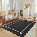 GarveeHome Scalloped Bow Rug for Living Room, Solid Rug for Dorm, Washable Rugs 5x7 Soft Low Pile Non Slip Scalloped Rugs for Nursery College Bedroom Decor Kids Room Playroom, Black Pink