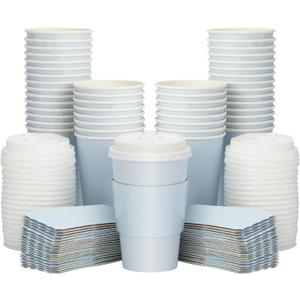 Sparkle and Bash 48 Pack 16 Oz To Go Coffee Cups with Lids and Sleeves for Baby Shower and Birthday Party Supplies, Home, and Restaurant - Light Blue Disposable Coffee Cups with Lids