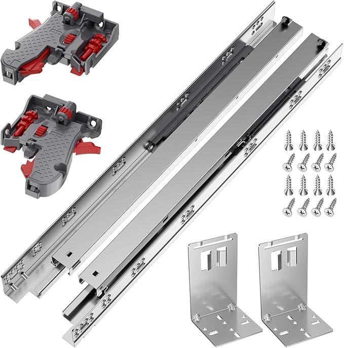 21 Inch Soft Close Undermount Drawer Slides 1 Pair,5D Adjustable Full Extension Face Frame Cabinet Sildes, 100LB Load Capacity Rail Runners with Detachable Bottom Rear Mount Brackets