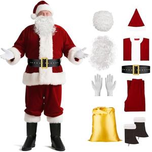 ASOOX Santa Claus Costume Santa Suit Adults Men,Velvet Santa Costume Christmas Santa Outfit, 2XL