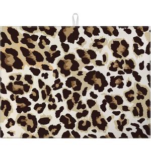 Brown Leopard Dish Drying Mat for Kitchen Counter Microfiber Absorbent Dish Kitchen Drying Mat Draining Reusable Washable for Dishes/Utensils/Counterto