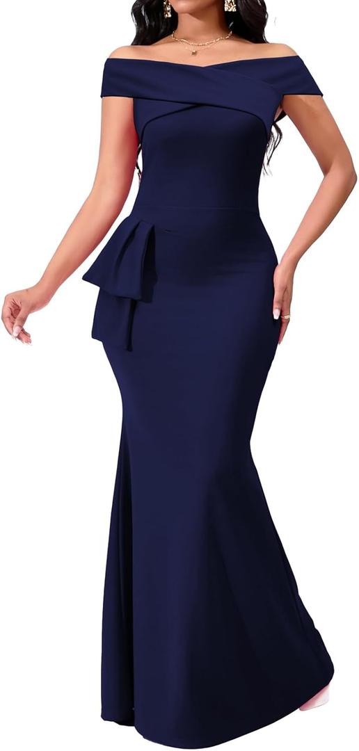 VisiChenup Elegant Formal Dresses for Women Sexy Cocktail Wedding Guest Evening Party Long Maxi Dress (Medium, Blue)