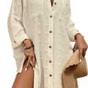 Bsubseach Women Swimsuit Coverup Blouse Button Down Shirt Dresses Swiss Dot Tops (J-apricot) 