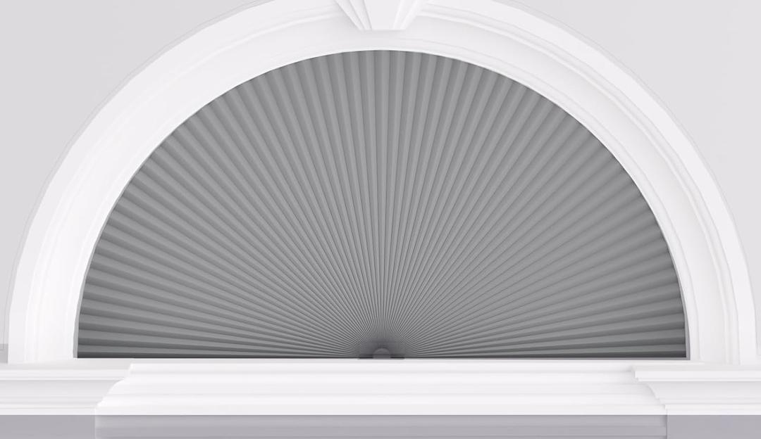 Myshade Arch Window Shades Half Circle Blackout Cellular Shades Cordless No Drill Blinds for Windows Half Moon Honeycomb Fabric No Tools Room Darkening Shades Easy Install (2 Pack Grey 24" X 48")