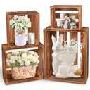 4 Pieces Decorative Wood Crates for Party Display, Large Rustic Farmhouse Wooden Nesting Storage Crates with Handles for Wedding Birthday Home Party Decoration