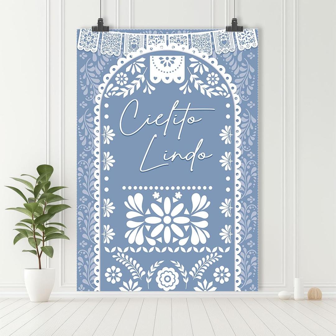 MEHOFOND Cielito Lindo Vertical Backdrop Blue Photography Background for Cielito Lindo Baby Shower Mexican Wedding Birthday Bridal Shower Mexican Themed Banner Photo Party Supplies 5x7ft (7x5ft)
