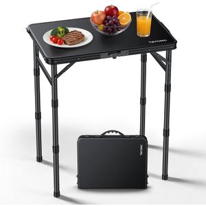 2ft Plastic Folding Camping Table, 3 Adjustable Height Waterproof Small Folding Table with Portable Carry Handle for Outdoor Indoor RV Travel Picnic Beach Patio, 22.8" X 15.7", Pure Black, 24"Lx 16"W x 27.5"H