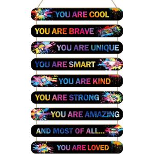 MONALET Gaming Gamer Inspirational Wall Decor for Boys Kids Game Room Playroom Office Nursery, You Are Loved Hanging Wooden Signs Decorations, Positive Affirmations Wall Art Wood Plaque 9Pcs 12x19