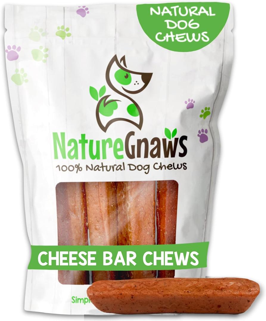 Nature Gnaws Bacon Cheese Bar Chews for Dogs (4 Count)  Hard Long Lasting for Aggressive Chewers - Rawhide Free Dog Chew Bones - Yak Alternative