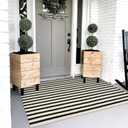 OJIA Outdoor Rug 3'x5', Front Door Mat Outdoor Entrance Machine Washable Rugs Cotton Hand Woven Striped Entryway Rugs Indoor Door Mat Black and Cream White Area Rug for Porch/Backyard/Outside Decor