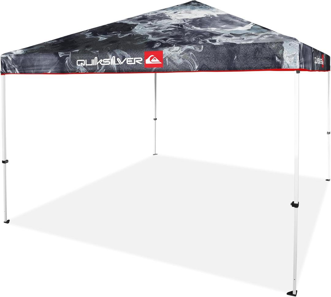 QUIKSILVER 10x10 Pop Up Canopy – UPF 50+ Outdoor Beach Tent with One-Push Setup – Portable Shade Shelter for Beach, Tailgate, Festivals, Camping – Water-Resistant Folding Gazebo with Wheeled Bag