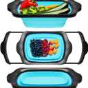 Comfify XL Large Kitchen Strainer - Collapsible Silicone Over - The-Sink Colander with Extendable Handles - Use with Pasta, Fruit, Berries & Veggie - 6 Quart - Blue