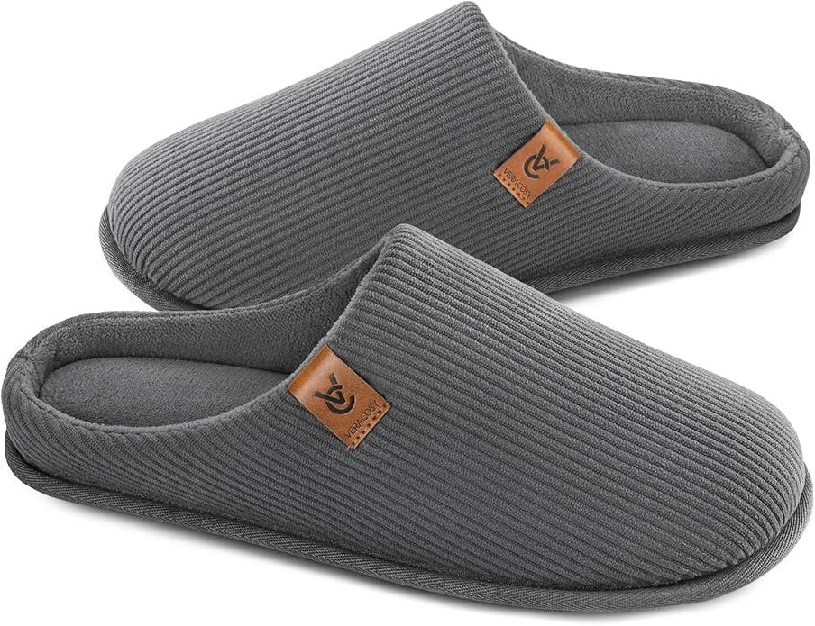 VeraCosy Men's Cozy Slip-on Slippers Corduroy Memory Foam Indoor House Shoes, Size: 13-14