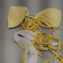 SHENHE Women's 2 Piece Swimsuit Floral Print Halter Tie Side Triangle Bikini Set (Medium, Yellow Stripe Textured)