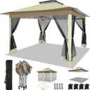 COBIZI 12x12 FT Pop up Gazebo on Clearance Canopy Tent, Carpas para Patio, Easy up Outdoor Canopy Tents with Portable Storage Bag for Backyard, Outdoor Waterproof Gazebos for Garden, Camping, Khaki