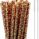 Leopard Straws Bulk Reusable Plastic Cheetah Animal Straws and Cleaning Brush for Women Tumblers Drinking Safari Wild Birthday Party Favors(Classic Style,27 Pieces)