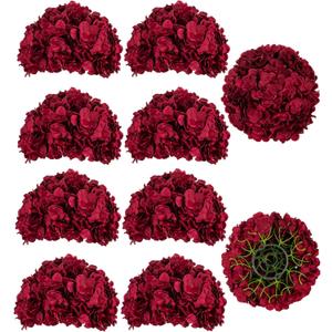 BLOSMON Hydrangea Artificial Flowers Ball Centerpieces 10 Pcs Burgundy Fake Flowers Silk Hydrangea Flower Balls Faux Hydrangeas Floral Arrangements Bouquet for Wedding Home Room Table Decoration
