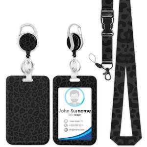 Black Leopard Badge Holder Reel Lanyard, ID Card Badge Holder Retractable Name Tag Clips, Funny Nurse Teacher Office Student Gifts