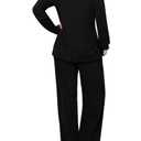 KISSMODA Womens Two Piece Long Sets 2025 Sweatsuit Outfits Tracksuits Long Sleeve Crewneck Side Slit Tops and Pants Lounge Set Black, Large