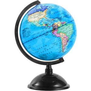 8 Inch World Globe with Stand Rotating Earth Spinning Globe for Kids Geography Classroom Education or Decorations (Blue)