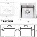 15 Inch Drop In Bar Sink, 15x15 Inch Topmount RV Small Kitchen Sink, 16 Gauge Handmade 304 Stainless Steel Bar Sinks, Outdoor Single Bowl Sinks with Strainer, Towel, Telescopic Basket