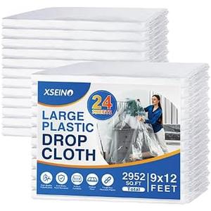 24 Pack 12 x 9 ft 0.4 MIL Large Painters Plastic Drop Cloth Painting Sheet-Light & Durable Dust Cover-Clear Plastic Sheet-Plastic Sheeting-Plastic Cover-Paint Drop Cloth- Plastic Floor Protector