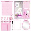 Gosodeny 15 Pieces Pink Bow Locker Accessories for Girls with Pink Bow Magnetic Coquette Mirror Bow Whiteboard Schedule Pen Holde Organizer for Locker Decor Back to School Essentials