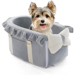 Jaoul Dog Car Seat for Small Dogs - Fully Detachable with Adjustable Straps Center Console Dog Booster Seat - Comfortable Bow Design Pet Car Seats - Portable Pet Booster Seat for Puppy, Cat (Gray)