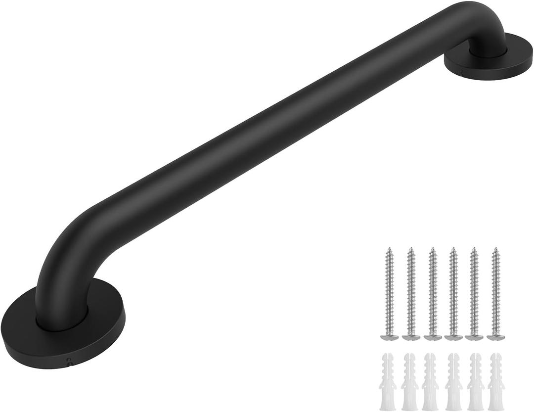 Safety Shower Grab Bars for Seniors, Stainless Steel Anti Slip Shower Handle, ADA Compliant Hand Rails, Holds up to 500 LBS Grab Bars for Elderly for Wall (Black, 24 Inches)
