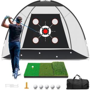 Golf Net with Practice Mat,Golf Hitting Aid Nets 10x7FT for Backyard Driving Chipping Training Swing with Target Mat Balls for Outdoor IndoorGifts for Men Dad Him and Golfer