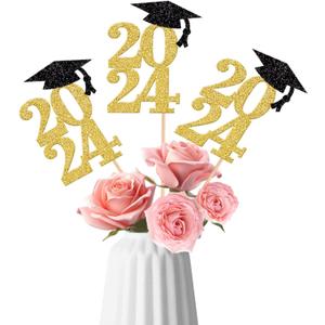 24Pcs Gold 2024 Graduation Centerpieces Sticks, Graduation Party Centerpieces for Tables 2024 Gold Graduation Table Centerpieces 2024 for Graduation Table Decorations 2024 Gold
