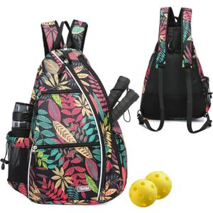 Sucipi Pickleball Bag - Men's & Women's Pickleball Backpack, Adjustable Sling Bag w/Fence Hook/Large Capacity/Safety Pocket (Red Leaf)