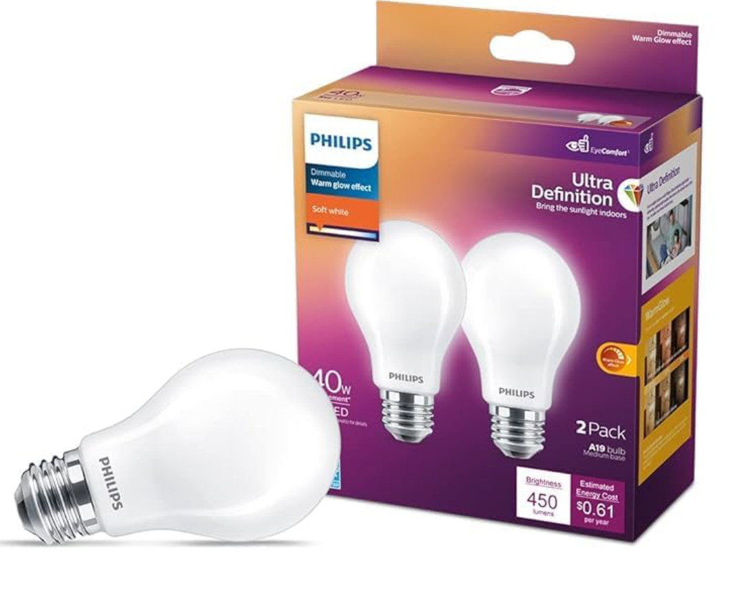 PHILIPS LED 40W A15 Ultra Definition Soft White (2700K) 450 Lumen (5W = 40W) Dimmable Frosted Flicker-Free Light Bulbs