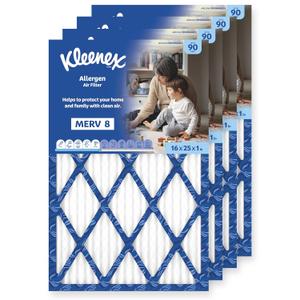 Kleenex Allergen Air Filter 16x25x1 Inches - 8 MERV RATING (4-Pack)